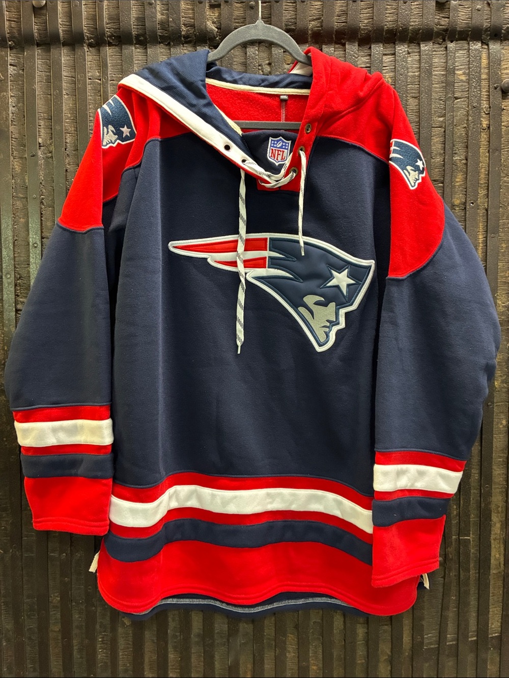NFL Navy and Red New England Patriots Hooded Sweatshirt